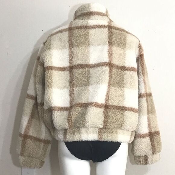Michael Stars Sherpa Jacket Rose Plaid Teddy Jacket Size Medium - Picture 4 of 16